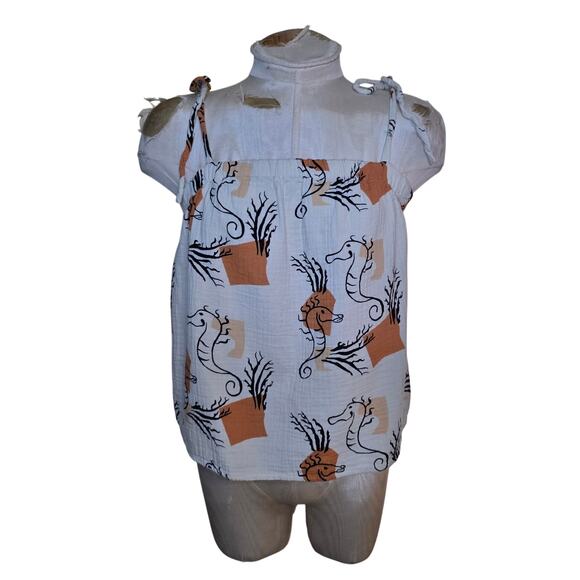 Madewell Lightest Spun Tie‎ Strap Tank Top PJ Women’s Small Seahorse Sketch - Picture 1 of 5